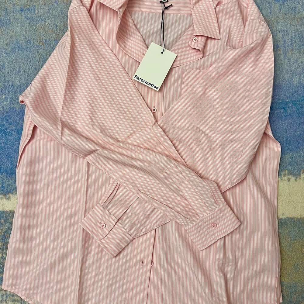 Reformation Blush Pink Striped Blouse